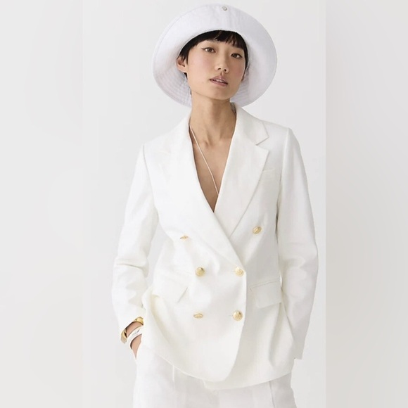 J. Crew Jackets & Blazers - J.Crew Size 8 White Bristol Double Breasted Blazer In Stretch Linen Blend